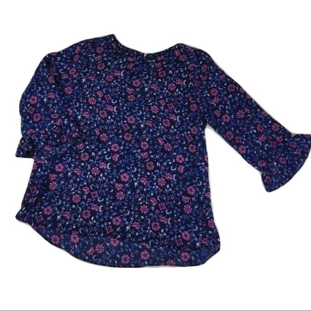 Blue and Pink Floral Blouse, Size M